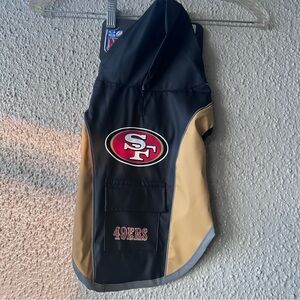 San Francisco 49ers dog raincoat Small black gold and red NWT